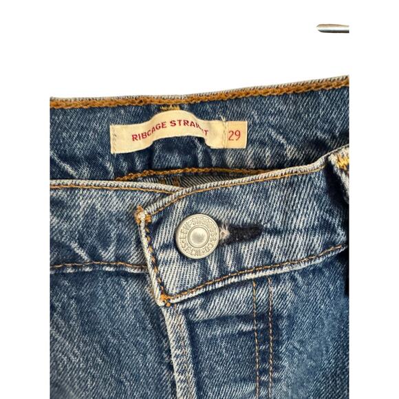 LEVI'S Ribcage Straight Jeans in Medium Blue Wash Size 29 W/27 L - Picture 3 of 7